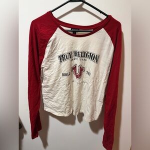 True Religion Women's Long Sleeve Top in Red and White